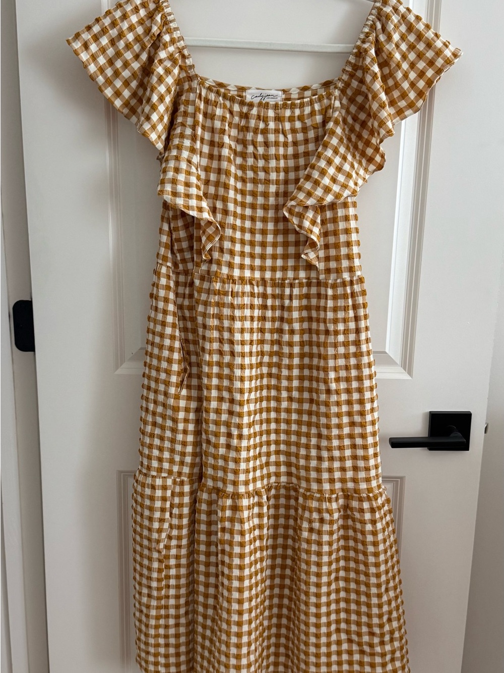 Carly Jean Los Angeles Mustard Gingham Ruffle Dress